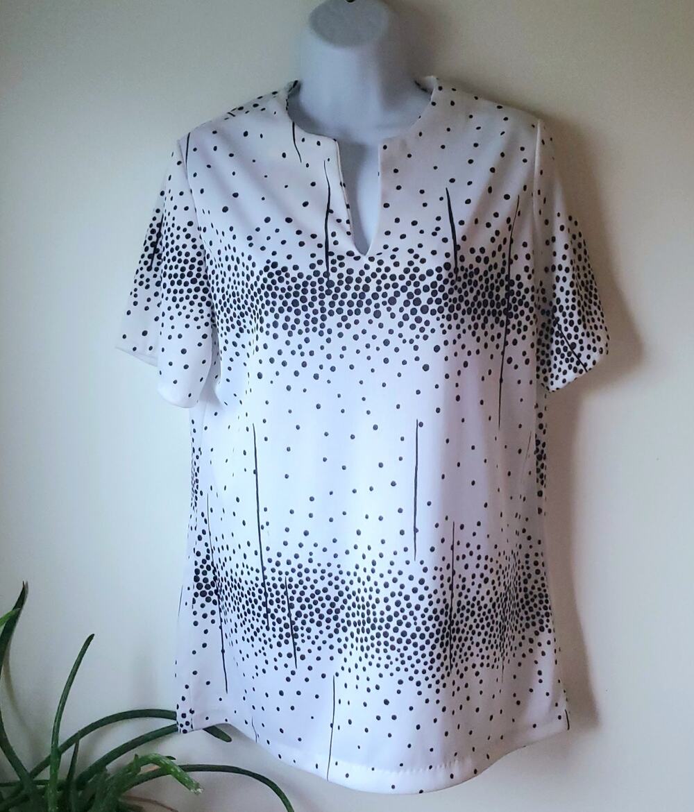 VIntage Lady Blair White Polka Dot Short Sleeve Shirt Womens Size 16 Granny 70s